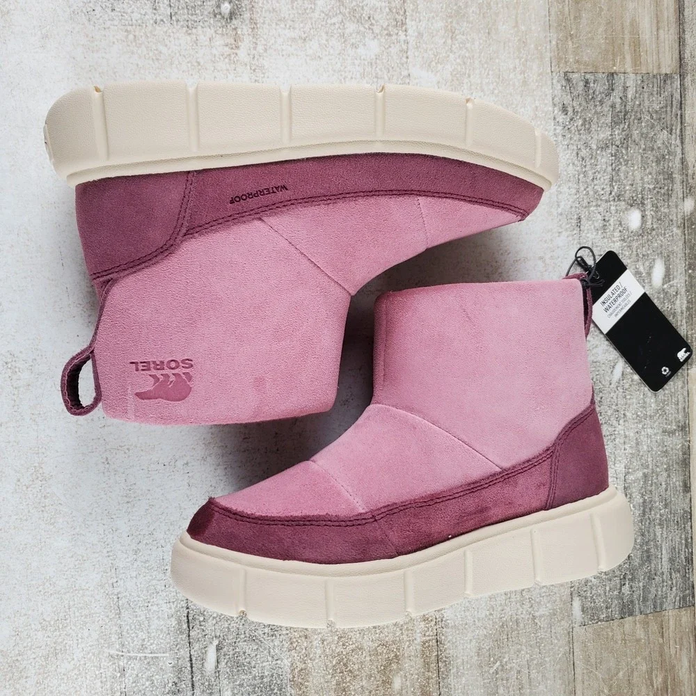 Sorel Explorer III Kids Boots Sz 1 Dazed Mauve Bleached Ceramic WP Slip On